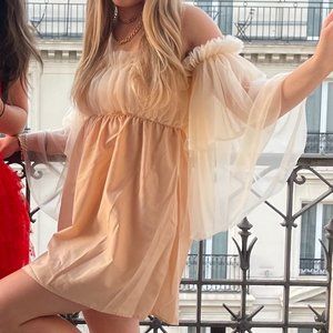 Cream (pink-ish) Fluffy Sleeved Dress (only worn once)